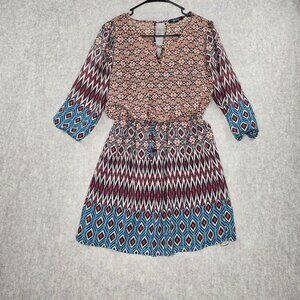 BeBop Multicolor Bohemian Print Dress  3/4 Sleeves Lightweight Polyester